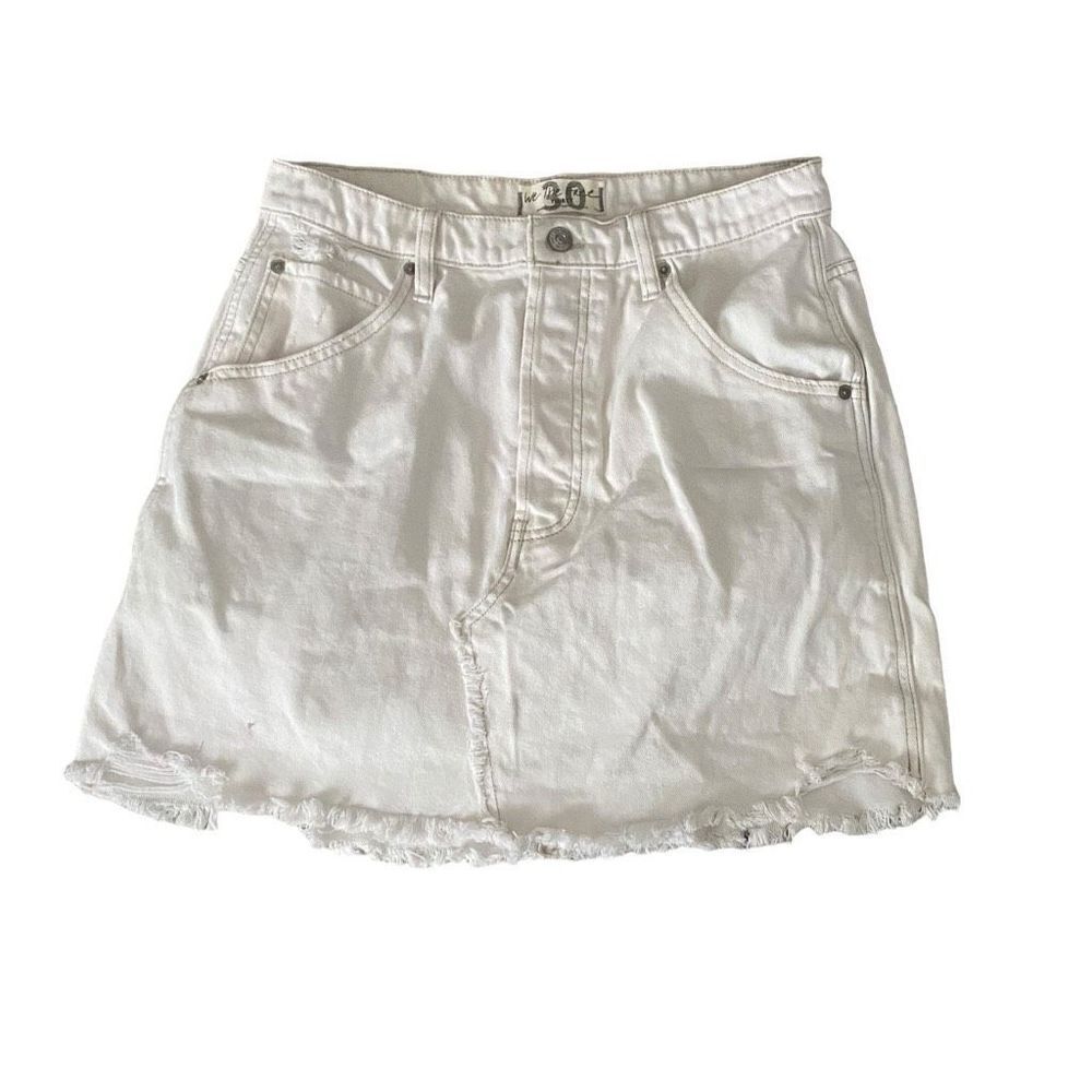 Free People We The Free Brea Cutoff Denim Mini Skirt in Deco White, size 30.